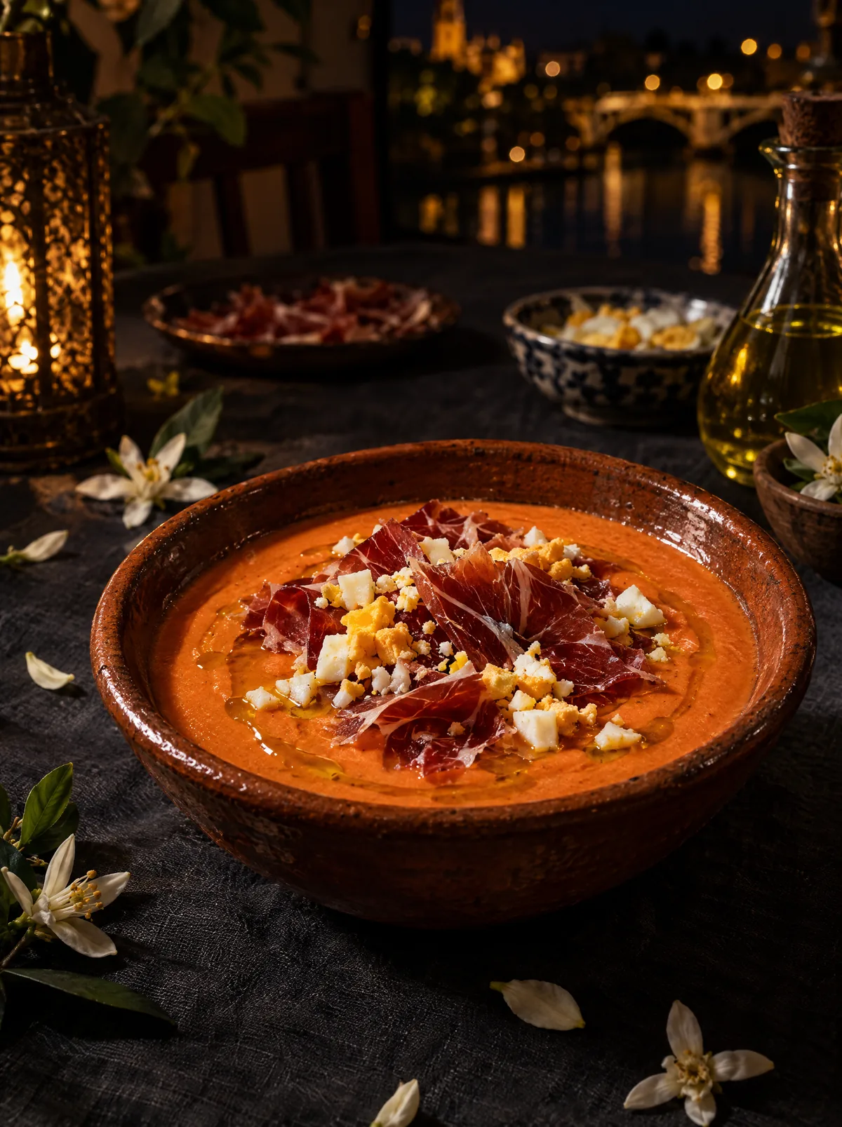 Salmorejo cordobés con virutas de jamón de bellota