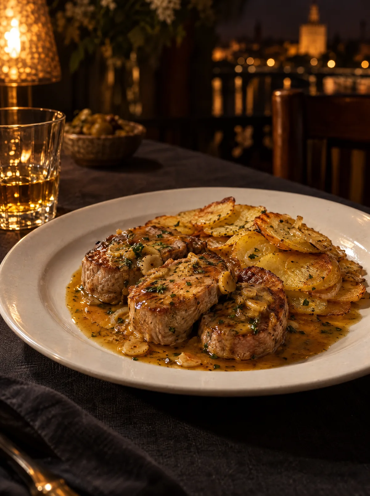 Solomillo al whisky con patatas panaderas
